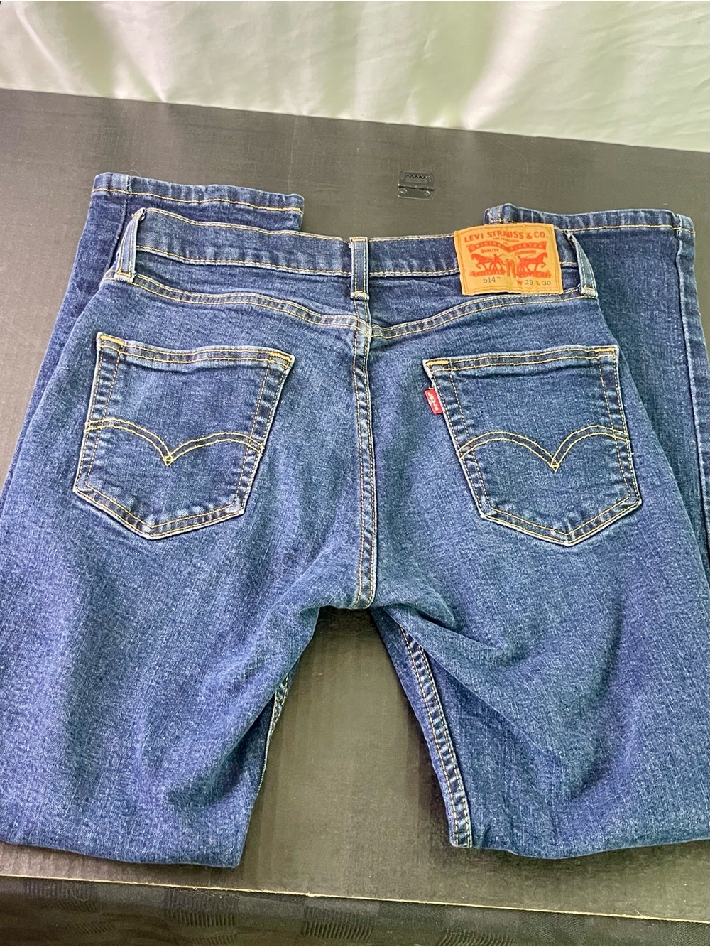 Levi's 514 Men's Dark Blue Straight-Leg Jeans with Leather Patch Size 29/30